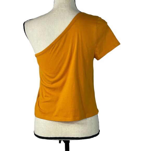 Bar III Medium Cropped Top One-Shoulder Cap Sleeve Stretch Dark Yellow - Picture 3 of 7